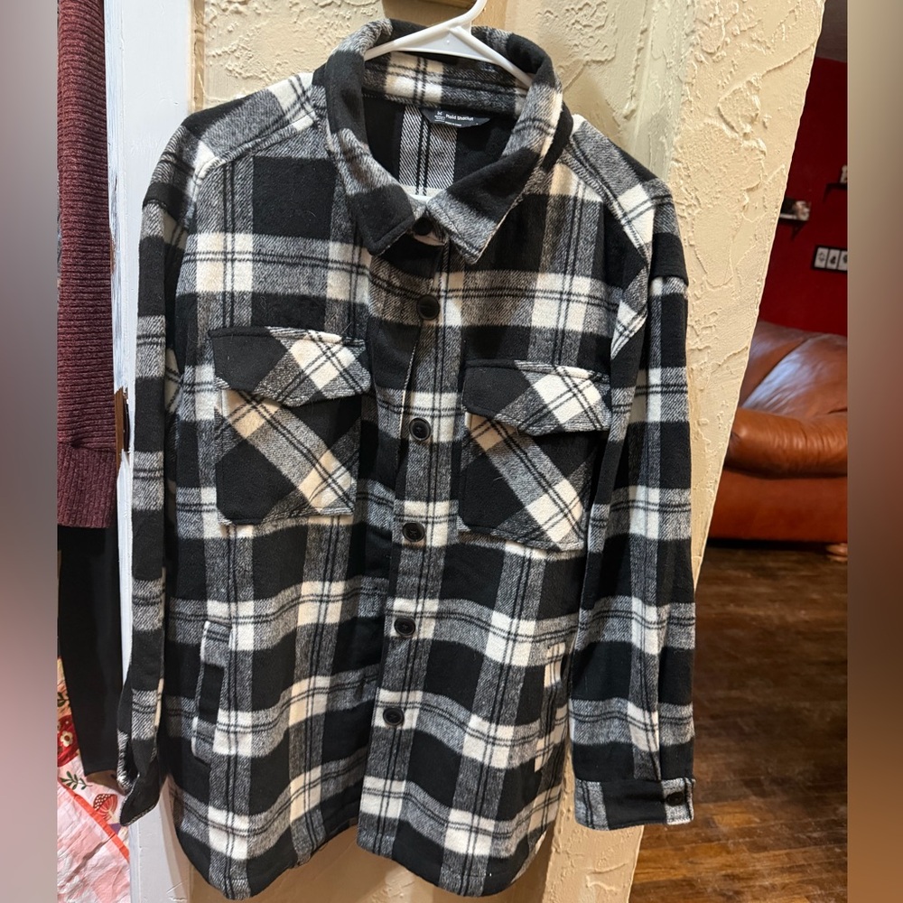 Plaid Black and White Women's Shirt Jacket